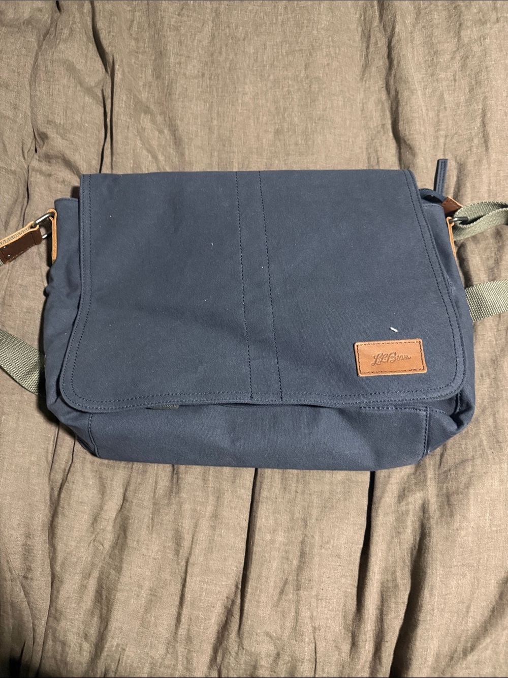 L.L. Bean Navy Canvas Messenger with Leather Patch